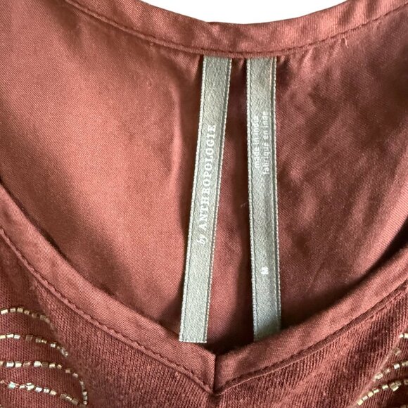 By Anthropologie Anthro Alison Beaded Cami Tank Top Medium Brown Sleeveless - Picture 4 of 9